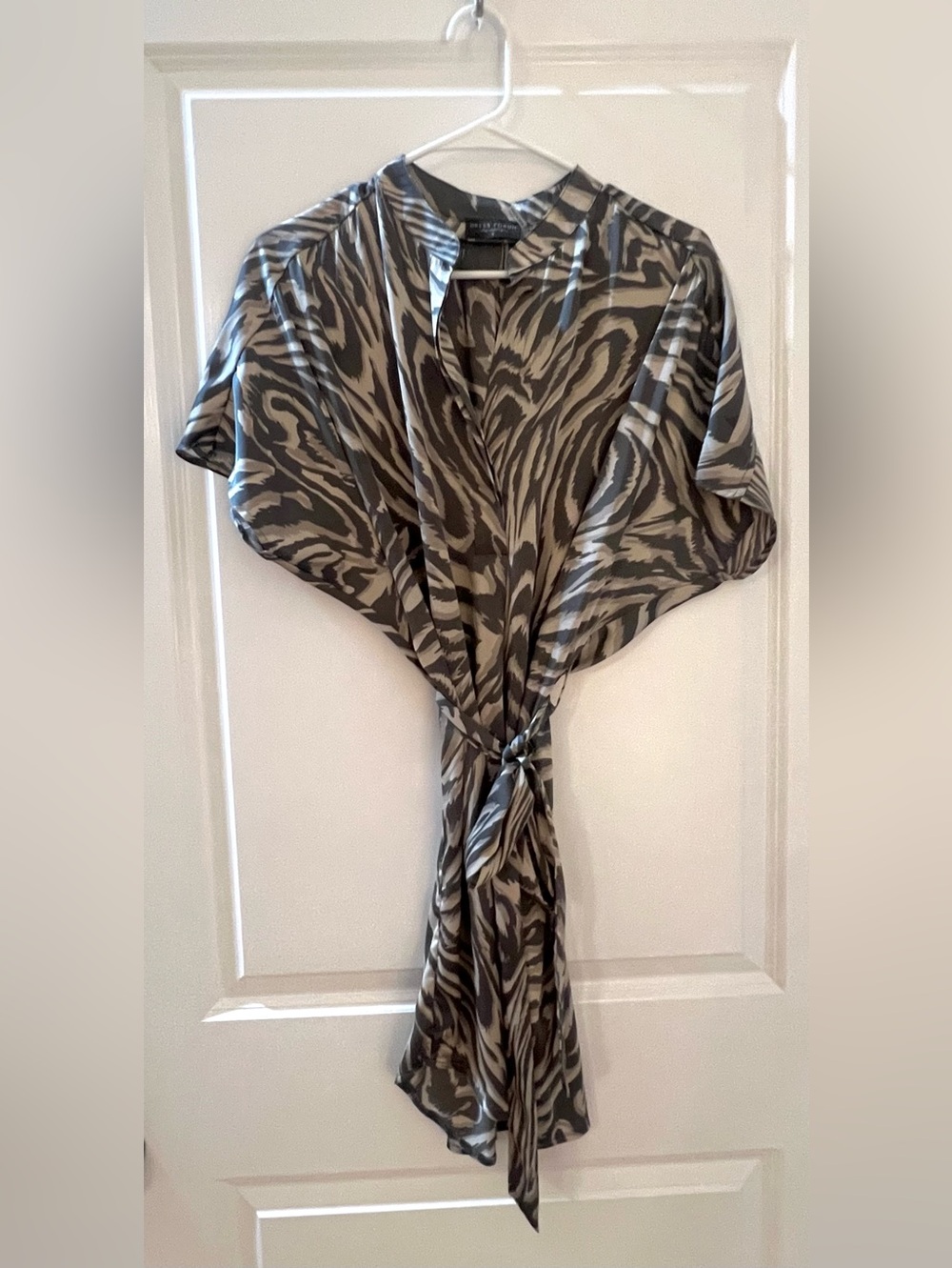 Dress Forum Taupe and Black Zebra Print Tie-Front Dress